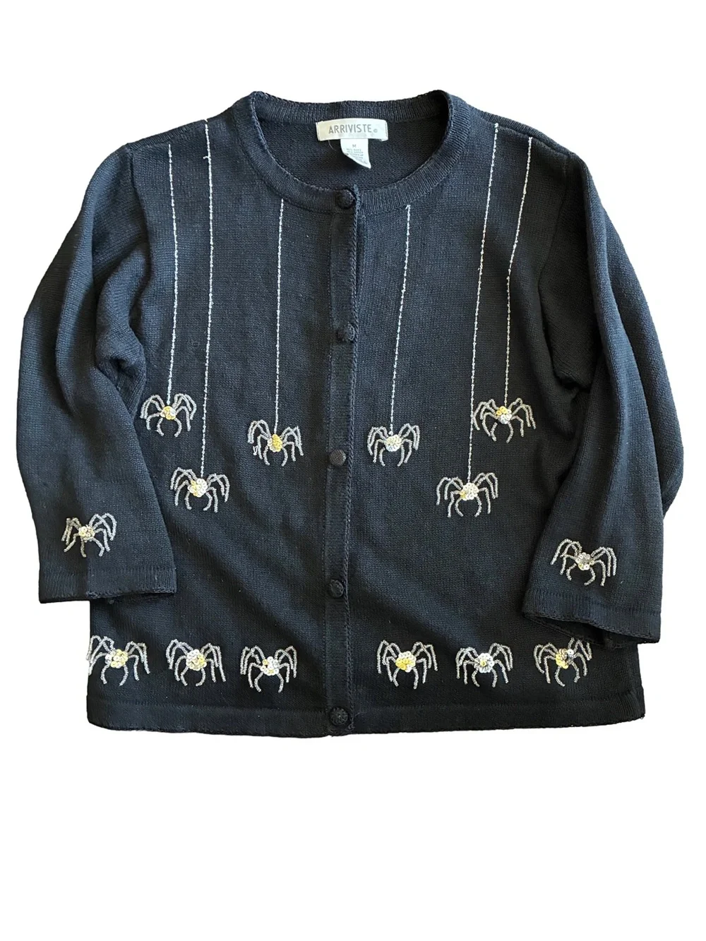 Vintage Arriviste Halloween Spider Beaded Cardigan Sweater M 🕷️🖤